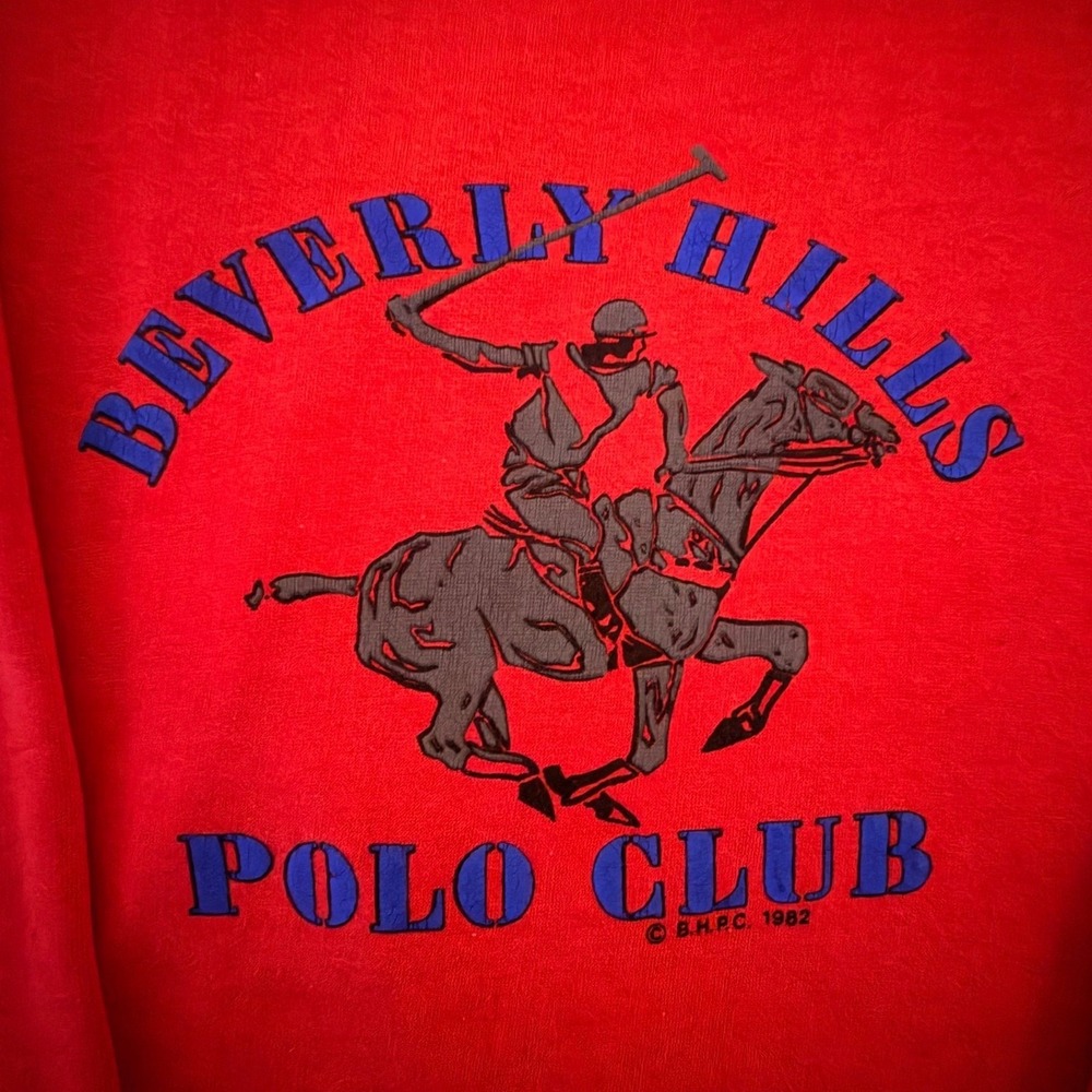 Vintage 80's Beverly Hills Polo Club Red Graphic Crewneck Sweatshirt Mens Large